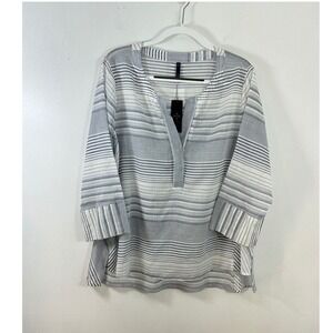 NYDJ Tunic Top Champion Navy Striped 3/4 Sleeve V-Neck Women's 1X